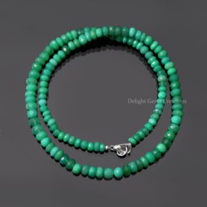 Natural Chrysoprase Necklace, Green Faceted Rondelle Beads, Sterling Silver