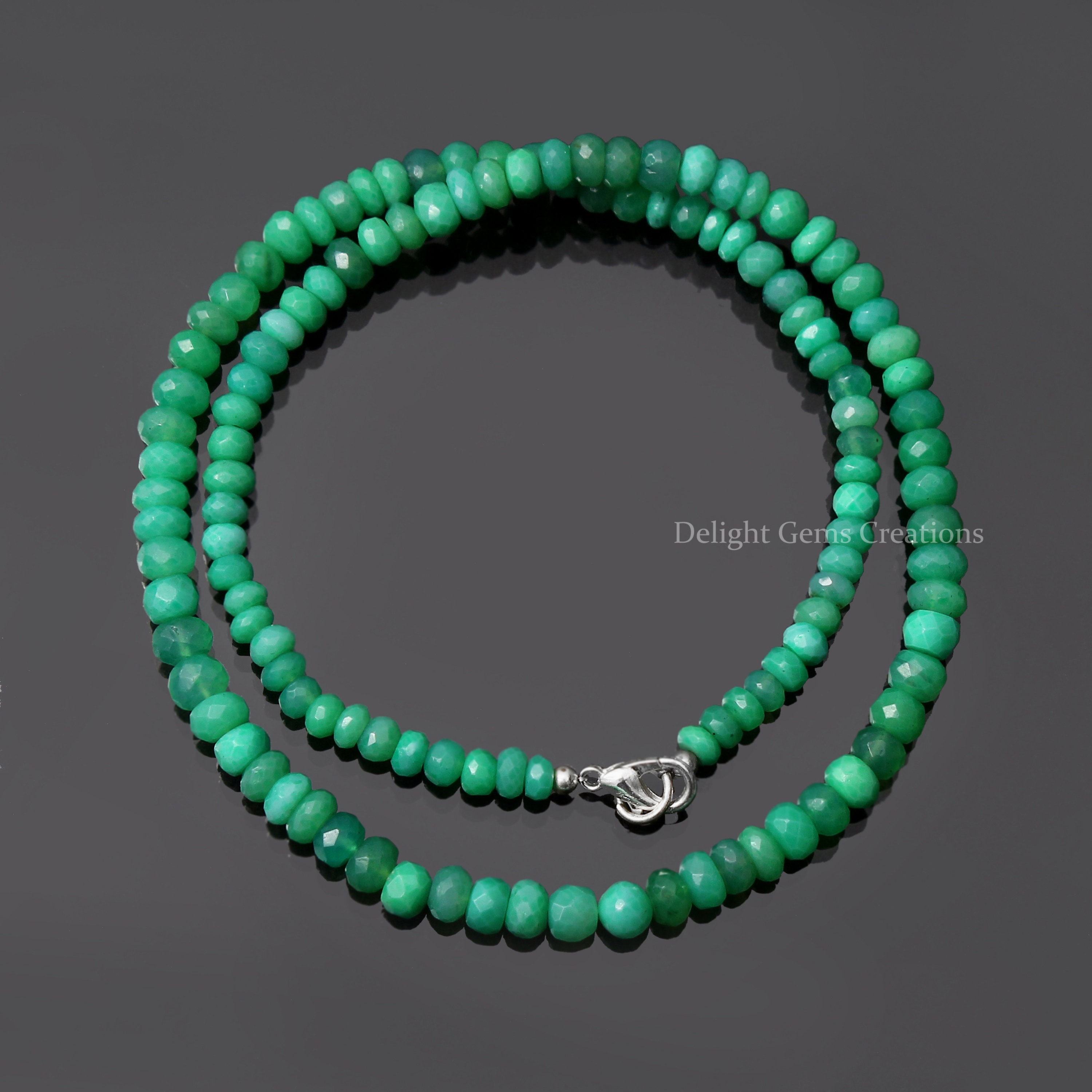 Natural Chrysoprase Necklace, Green Faceted Rondelle Beads, Sterling Silver Natural Chrysoprase Necklace, Green Faceted Rondelle Beads, Sterling Silver