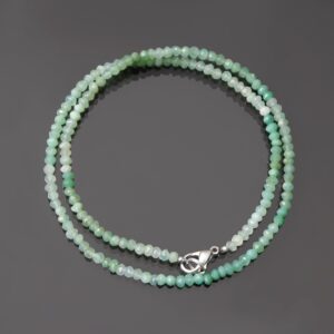 Natural Green Chrysoprase Faceted Beads Necklace, 3.5-4mm Charysoprase Rondelle Beads Necklace Sterling Silver, Women's Jewelry, Gift Her