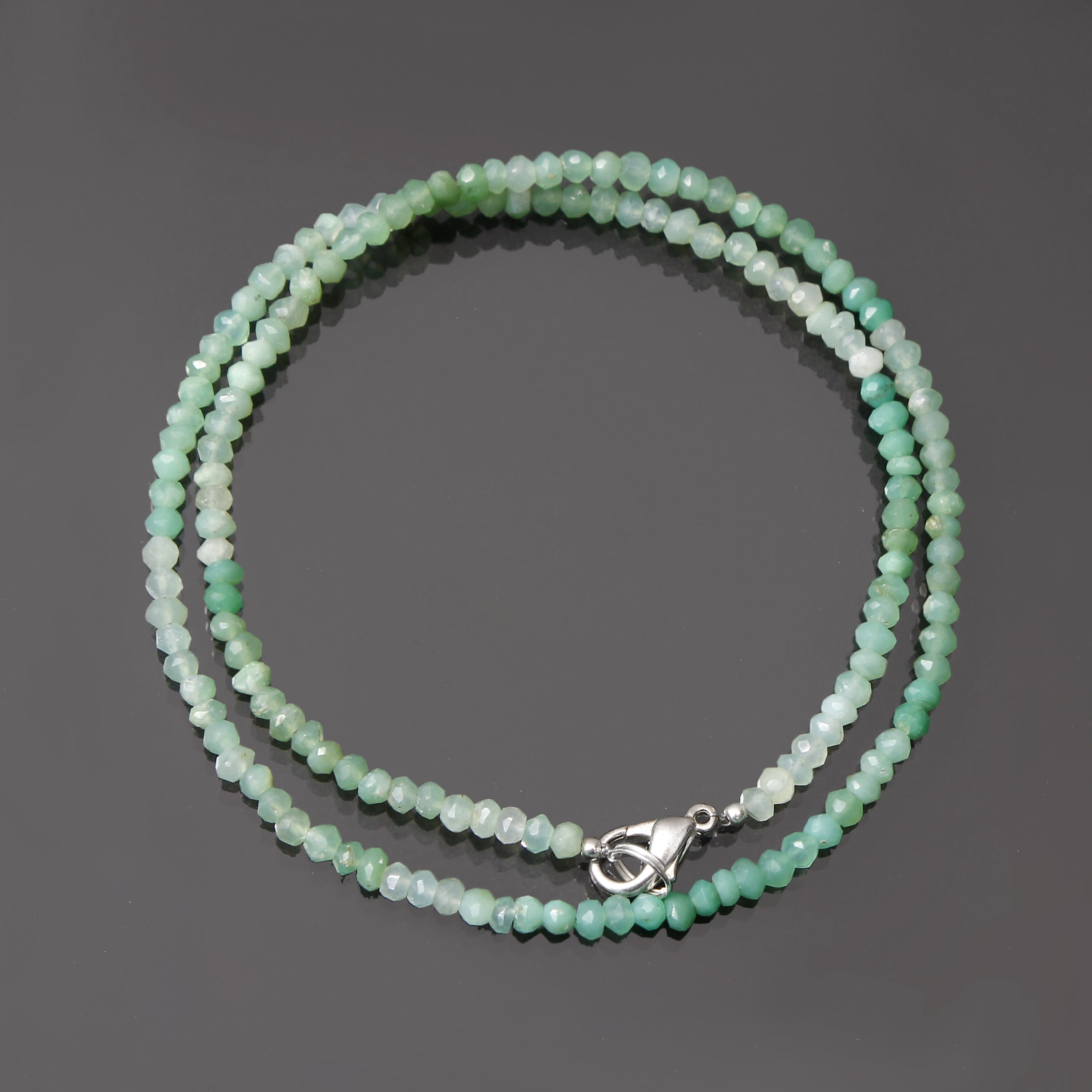 Natural Green Chrysoprase Faceted Beads Necklace, 3.5-4mm Charysoprase Rondelle Beads Necklace Sterling Silver, Women's Jewelry, Gift Her Natural Green Chrysoprase Faceted Beads Necklace, 3.5-4mm Charysoprase Rondelle Beads Necklace Sterling Silver, Women's Jewelry, Gift Her