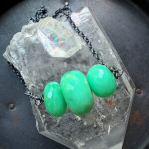 Chrysoprase Nugget Necklace: Blackened Sterling Silver, Mint Green Stone