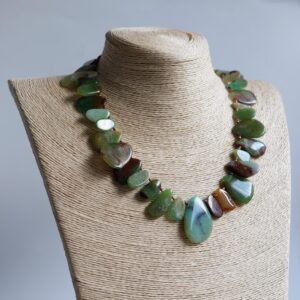Prosperity, Love & Truth Chrysoprase Flat Pebble Oval Tear Drop Handmade 17.5'' Necklace With Pure Copper S Clasp