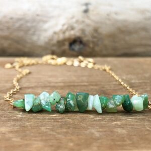 Raw Chrysoprase Necklace - Raw Stone Necklace - Chrysoprase Jewelry In Silver, Gold Or Rose Gold - Chrysoprase Bar Necklace - Gift For Her