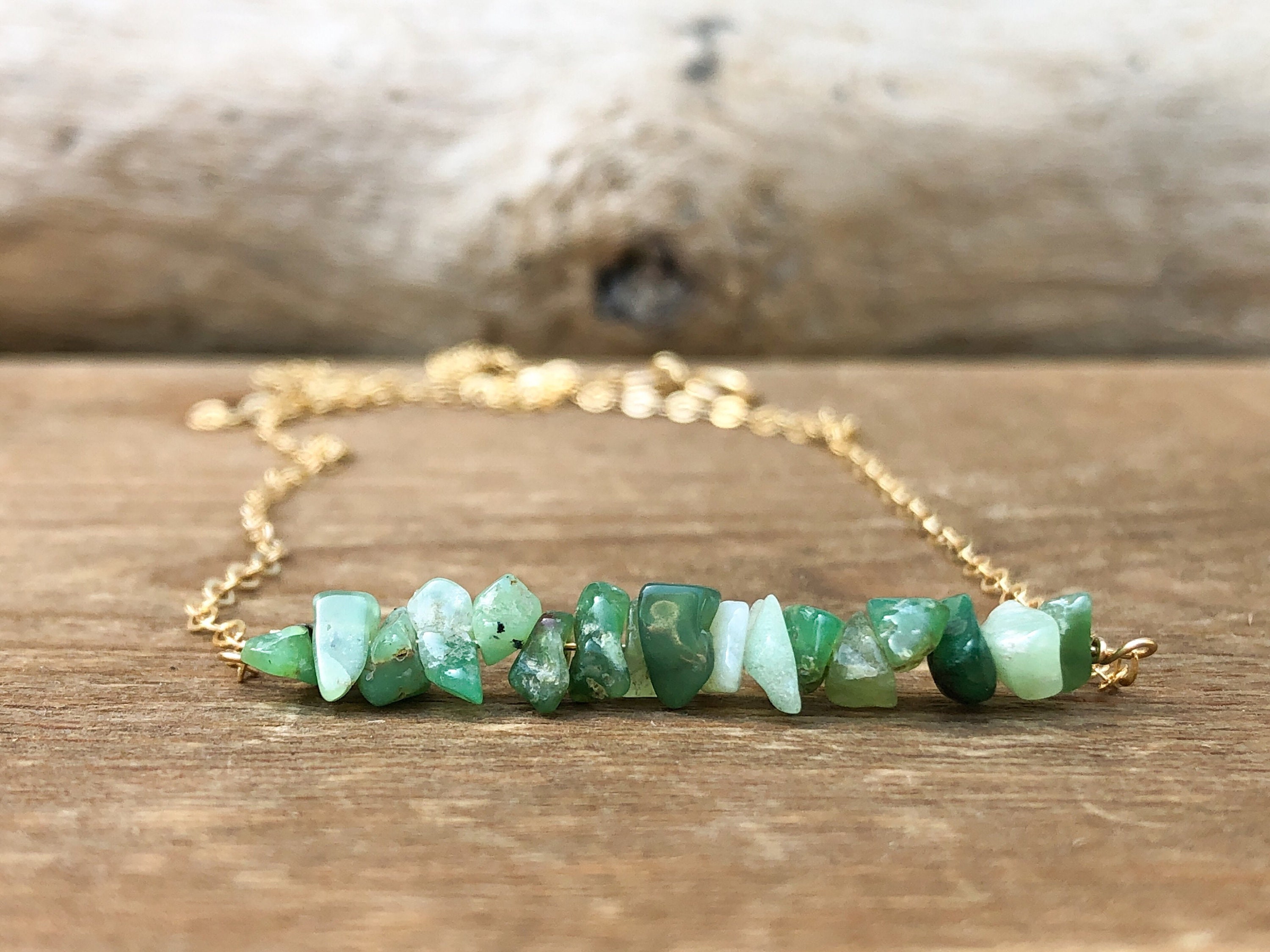 Raw Chrysoprase Necklace - Raw Stone Necklace - Chrysoprase Jewelry In Silver, Gold Or Rose Gold - Chrysoprase Bar Necklace - Gift For Her