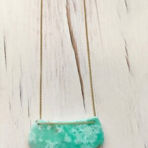 Chrysoprase Statement Necklace: Curved Gemstone Bar, Gold Filled Chain