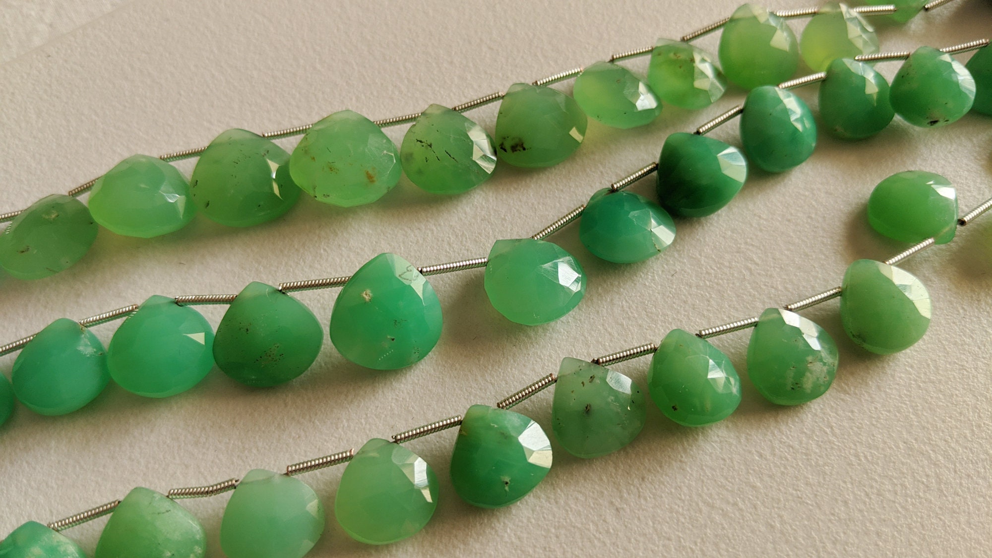 11-14mm Chrysoprase Faceted Heart Beads, Natural Green Chrysoprase Fancy Heart Briolettes, Chrysoprase Jewelry (4in To 8in Options) - Adg304