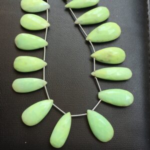 14 Pieces- Natural Chrysoprase Faceted Long Pear Shape Gemstone Beads, Size- 20x12-22x10 Mm Briolettes Beads, 8 Inches Strand At Low Price 14 Pieces- Natural Chrysoprase Faceted Long Pear Shape Gemstone Beads, Size- 20x12-22x10 Mm Briolettes Beads, 8 Inches Strand At Low Price