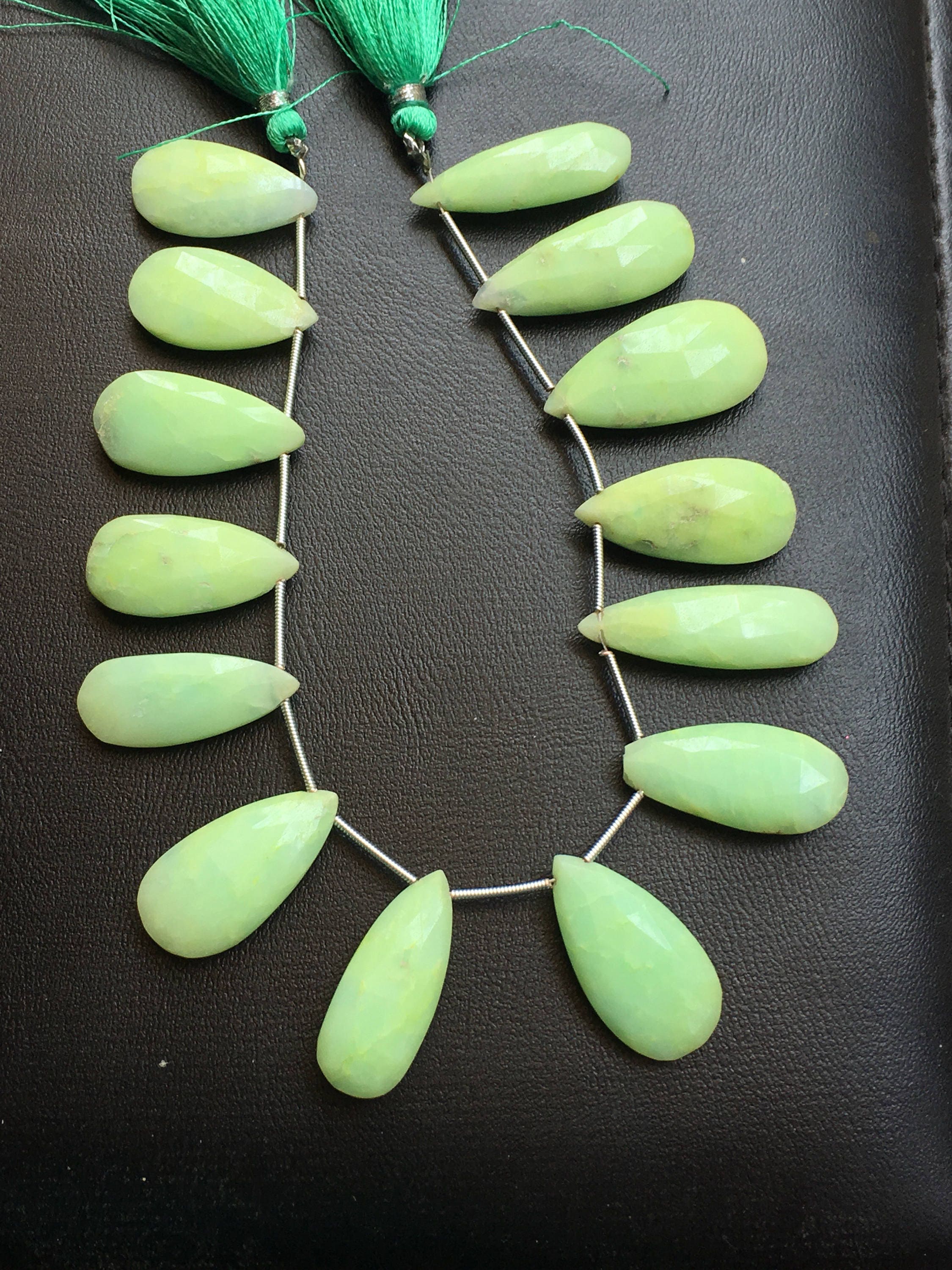 14 Pieces- Natural Chrysoprase Faceted Long Pear Shape Gemstone Beads, Size- 20x12-22x10 Mm Briolettes Beads, 8 Inches Strand At Low Price