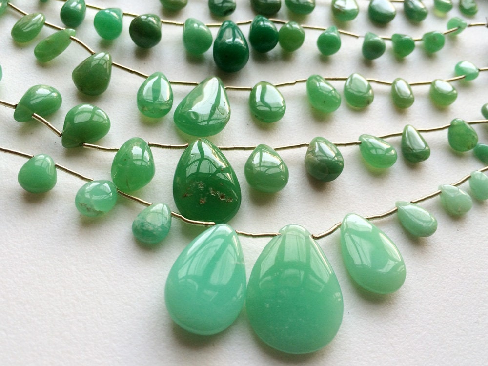 5x6.5mm - 14.5x21mm Chrysoprase Plain Pear Beads, 7 Inch Chrysoprase Strand For Jewelry, 13 Pieces Chrysophase Pear Briolettes