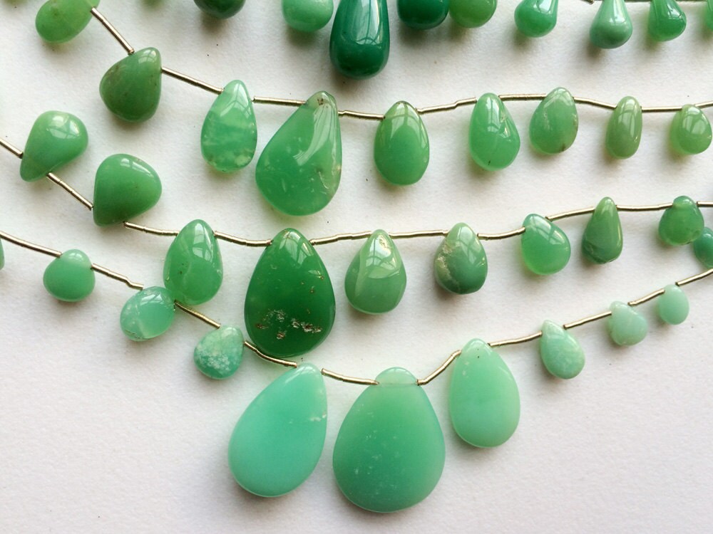 6x7mm - 18.5x25mm Chrysoprase Plain Pear Beads, Chrysoprase For Necklace, Chrysophase Pear Briolettes, 7 Inch Strand, 15 Pieces