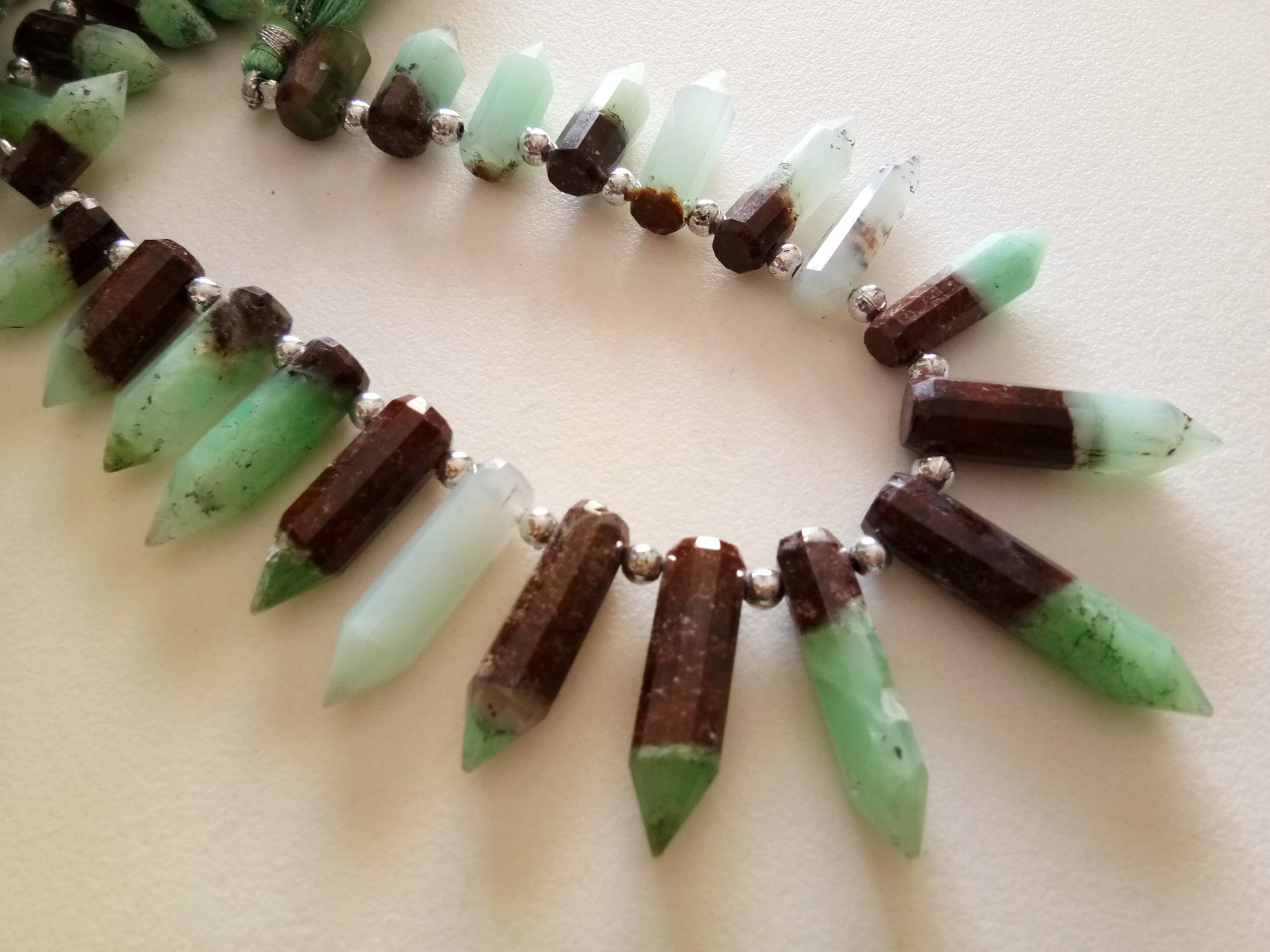 7x15mm - 7x37mm Bio Chrysoprase Faceted Pencil Beads, Natural Chrysoprase Fancy Pencil Briolettes (4in To 8in Options) - Ant143