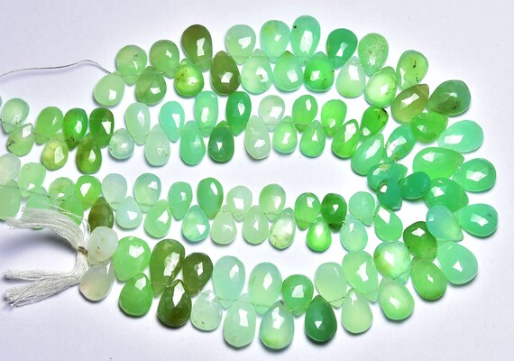Beautiful Chrysoprase Pear Beads - 9 Inches - Natural Finest Quality Faceted Chrysoprase Pear Briolette - Size Is 6.5x9 - 7x12 Mm #2836