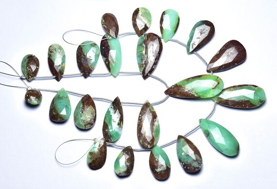 Bi Chrysoprase Pear Beads - 7 Inches - Natural Faceted Chrysoprase Pear Briolette - Size Is 7x9 - 14x28 Mm #2604