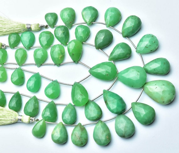 Big Chrysoprase Pear Briolette Beads - 7.5 Inches - Natural Finest Chrysoprase Faceted Pear Briolettes - Size Is 10x12- 13x20mm #2244