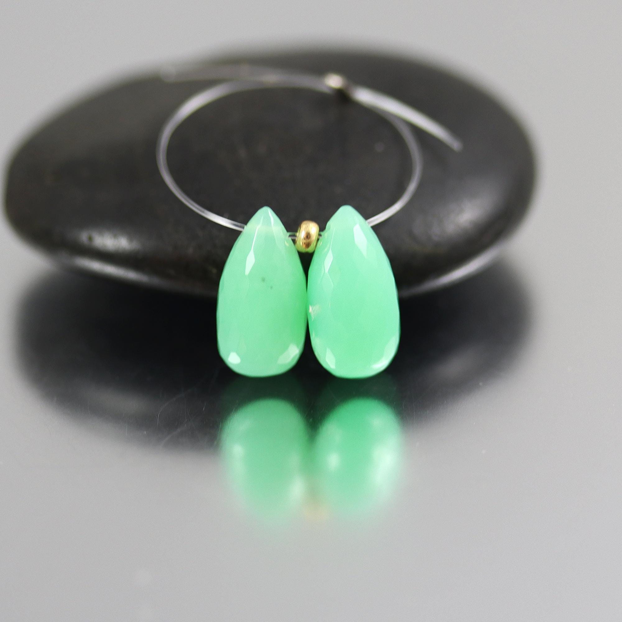 Chrysoprase Faceted Pear Briolette Beads: 11 X 6 Mm Pair Chrysoprase Faceted Pear Briolette Beads: 11 X 6 Mm Pair