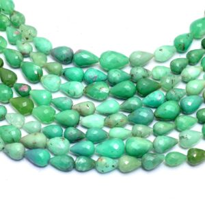 Chrysoprase Gemstone Faceted Teardrop Briolette Beads , Natural Multi Chrysoprase Semi Precious Gemstone 6x9mm / 7x10mm Drops , 8inch Strand