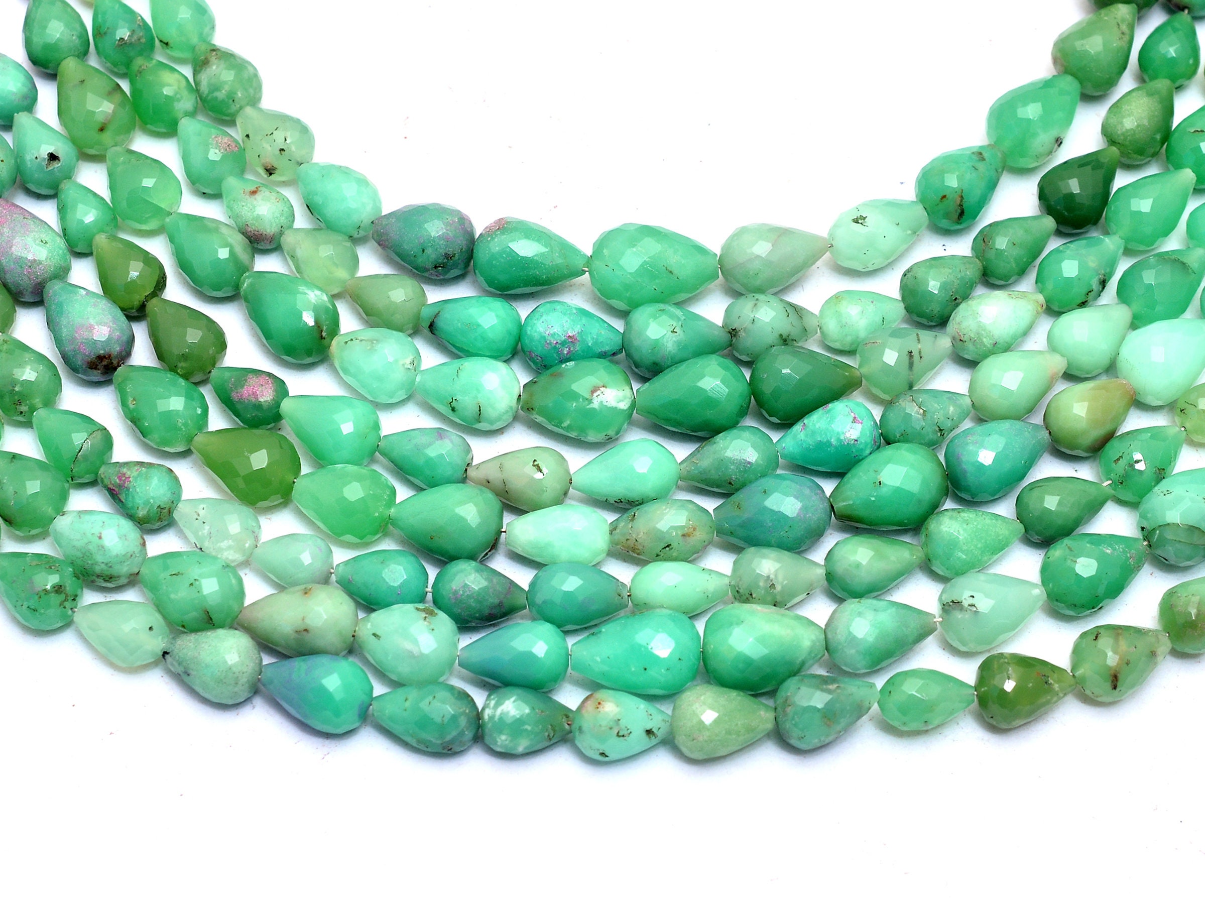 Chrysoprase Gemstone Faceted Teardrop Briolette Beads , Natural Multi Chrysoprase Semi Precious Gemstone 6x9mm / 7x10mm Drops , 8inch Strand Chrysoprase Gemstone Faceted Teardrop Briolette Beads , Natural Multi Chrysoprase Semi Precious Gemstone 6x9mm / 7x10mm Drops , 8inch Strand