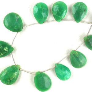 Chrysoprase Gemstone Strand: 9 Faceted Pear Briolette Beads (14x19-16x22 Mm) Chrysoprase Gemstone Strand: 9 Faceted Pear Briolette Beads (14x19-16x22 Mm)