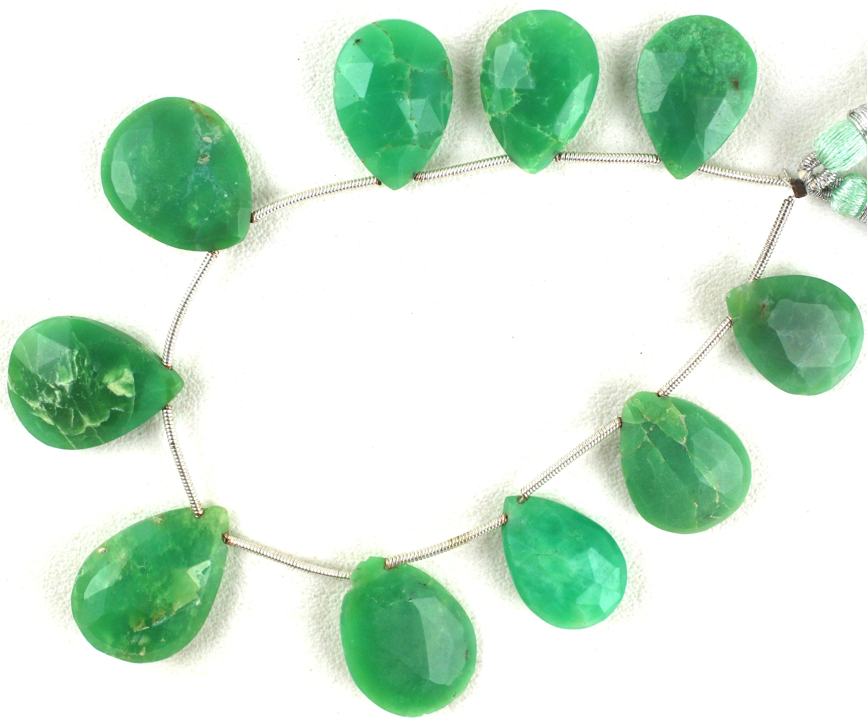 Chrysoprase Gemstone Strand: 9 Faceted Pear Briolette Beads (14x19-16x22 Mm)