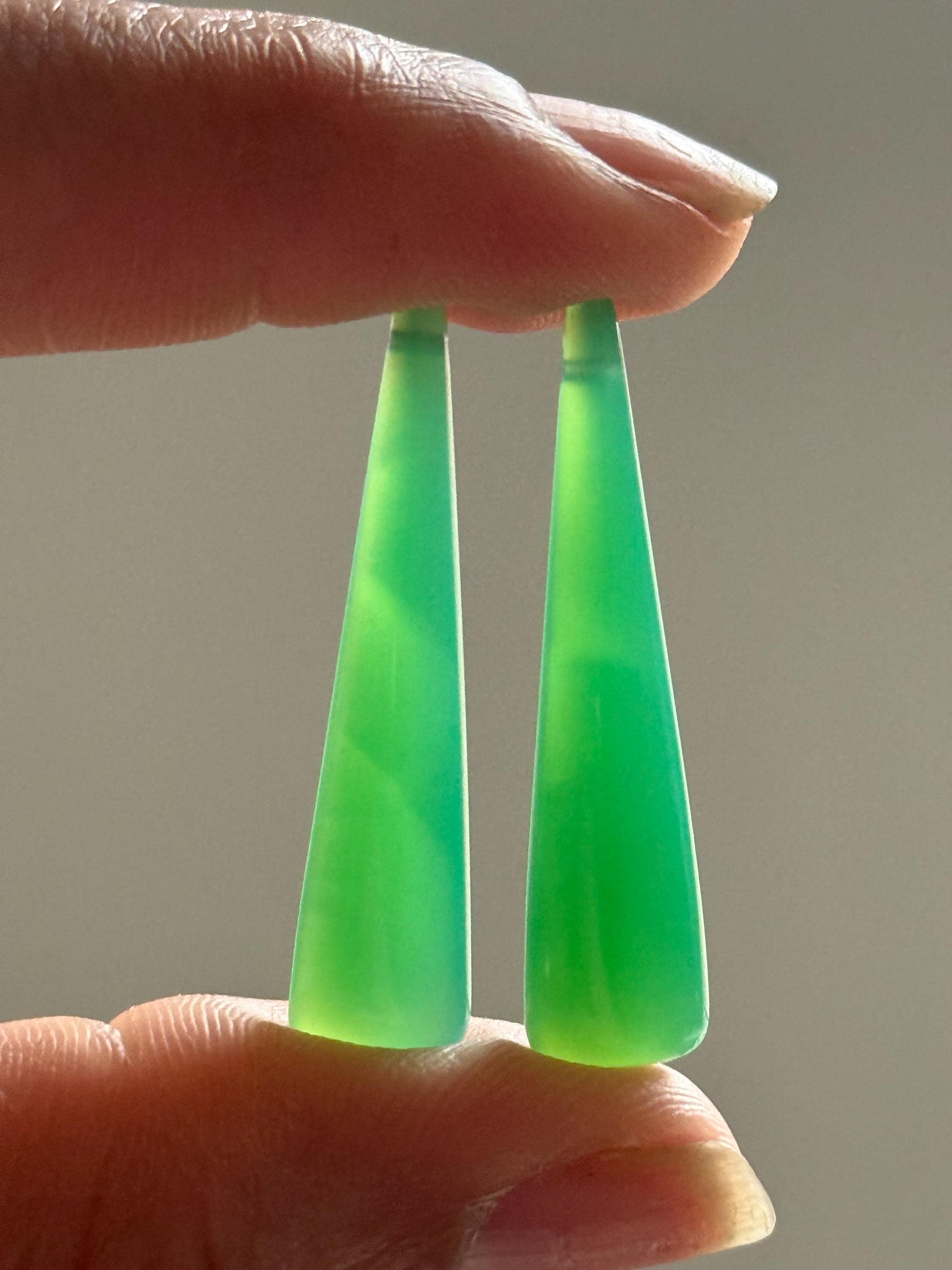 Gorgeous Chrysoprase Chalcedony Matching Long Triangle Drops Gorgeous Chrysoprase Chalcedony Matching Long Triangle Drops