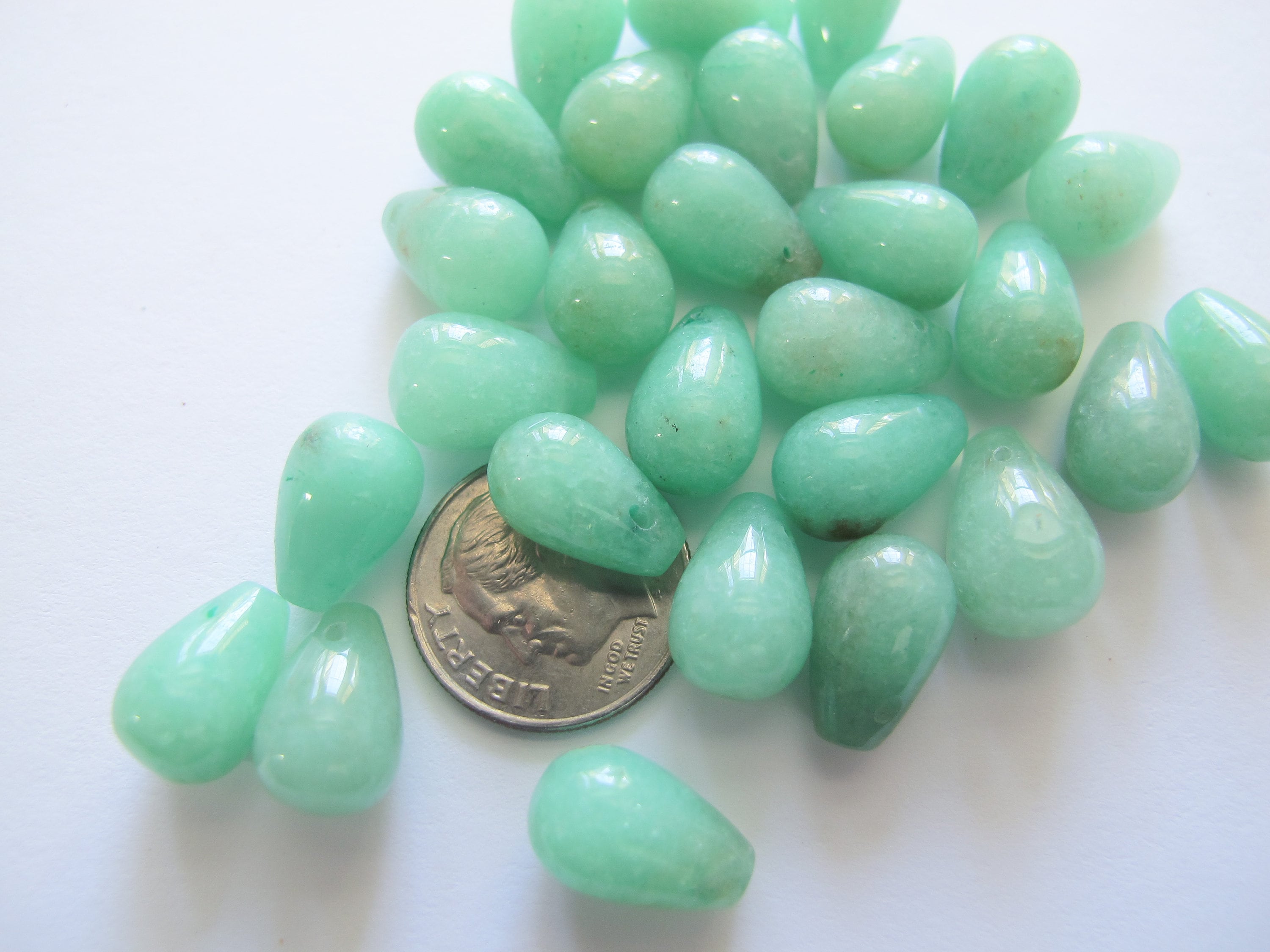 Green Created Chrysoprase Pear Drop Beads 8x12mm. Green Gemstone Beads. Earrings Making 10 Beads