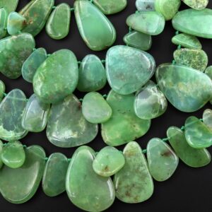 Hand Cut Natural Australian Green Chrysoprase Beads Freeform Smooth Teardrop Petal Top Side Drilled Gemstone 15.5" Strand Hand Cut Natural Australian Green Chrysoprase Beads Freeform Smooth Teardrop Petal Top Side Drilled Gemstone 15.5" Strand