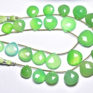 Lime Chalcedony Heart Beads - 7.5 Inches - Natural Chrysoprase Color Chalcedony Shaded Smooth Faceted Heart Briolette - Size Is 11-19mm #540 Lime Chalcedony Heart Beads - 7.5 Inches - Natural Chrysoprase Color Chalcedony Shaded Smooth Faceted Heart Briolette - Size Is 11-19mm #540