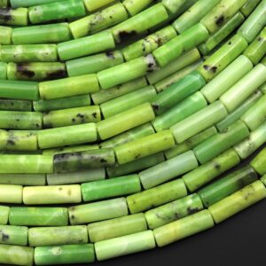 Natural African Chrysoprase Thin Long Tube Beads 15.5" Strand