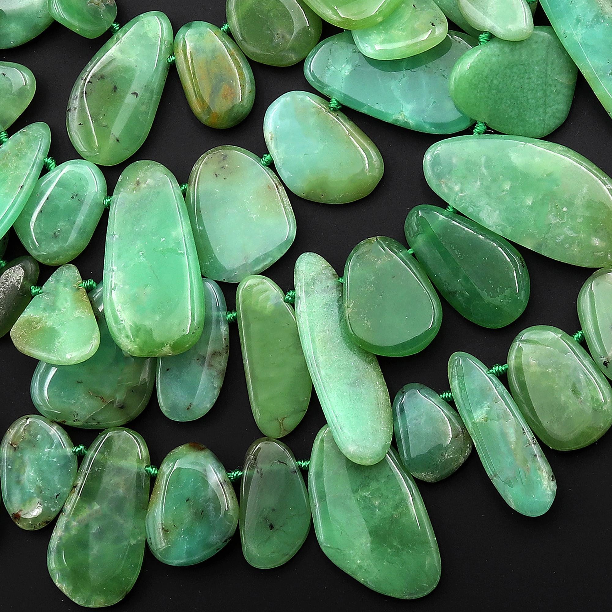 Natural Australian Brown Green Chrysoprase Beads Freeform Teardrop Petal Top Side Drilled Gemstone 15.5" Strand Natural Australian Brown Green Chrysoprase Beads Freeform Teardrop Petal Top Side Drilled Gemstone 15.5" Strand