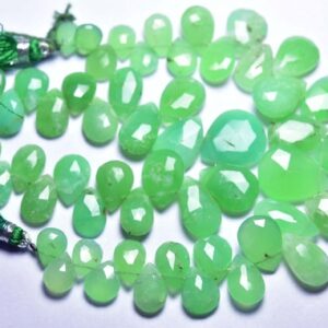 Natural Chrysoprase Briolette Beads - 7.5 Inches - Most Beautiful Natural Faceted Chrysoprase Pear Briolette - Size Is 8x10-12x17 Mm #1717 Natural Chrysoprase Briolette Beads - 7.5 Inches - Most Beautiful Natural Faceted Chrysoprase Pear Briolette - Size Is 8x10-12x17 Mm #1717