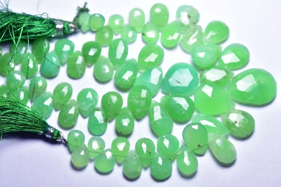 Natural Chrysoprase Briolette Beads - 7.5 Inches - Most Beautiful Natural Faceted Chrysoprase Pear Briolette - Size Is 8x10-12x17 Mm #1717 Natural Chrysoprase Briolette Beads - 7.5 Inches - Most Beautiful Natural Faceted Chrysoprase Pear Briolette - Size Is 8x10-12x17 Mm #1717