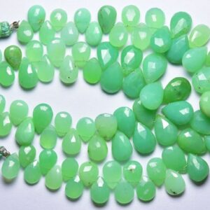 Natural Chrysoprase Briolette Beads - 7.5 Inches - Super Quality Faceted Chrysoprase Pear Briolette - Size Is 6x9-9x13 Mm #1911 Natural Chrysoprase Briolette Beads - 7.5 Inches - Super Quality Faceted Chrysoprase Pear Briolette - Size Is 6x9-9x13 Mm #1911