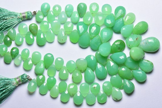 Natural Chrysoprase Briolette Beads - 7.5 Inches - Super Quality Faceted Chrysoprase Pear Briolette - Size Is 6x9-9x13 Mm #1911
