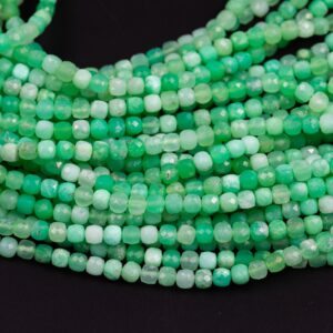 Natural Chrysoprase Faceted Cube Beads Size 3mm Or 4mm 15.5" Strand Natural Chrysoprase Faceted Cube Beads Size 3mm Or 4mm 15.5" Strand