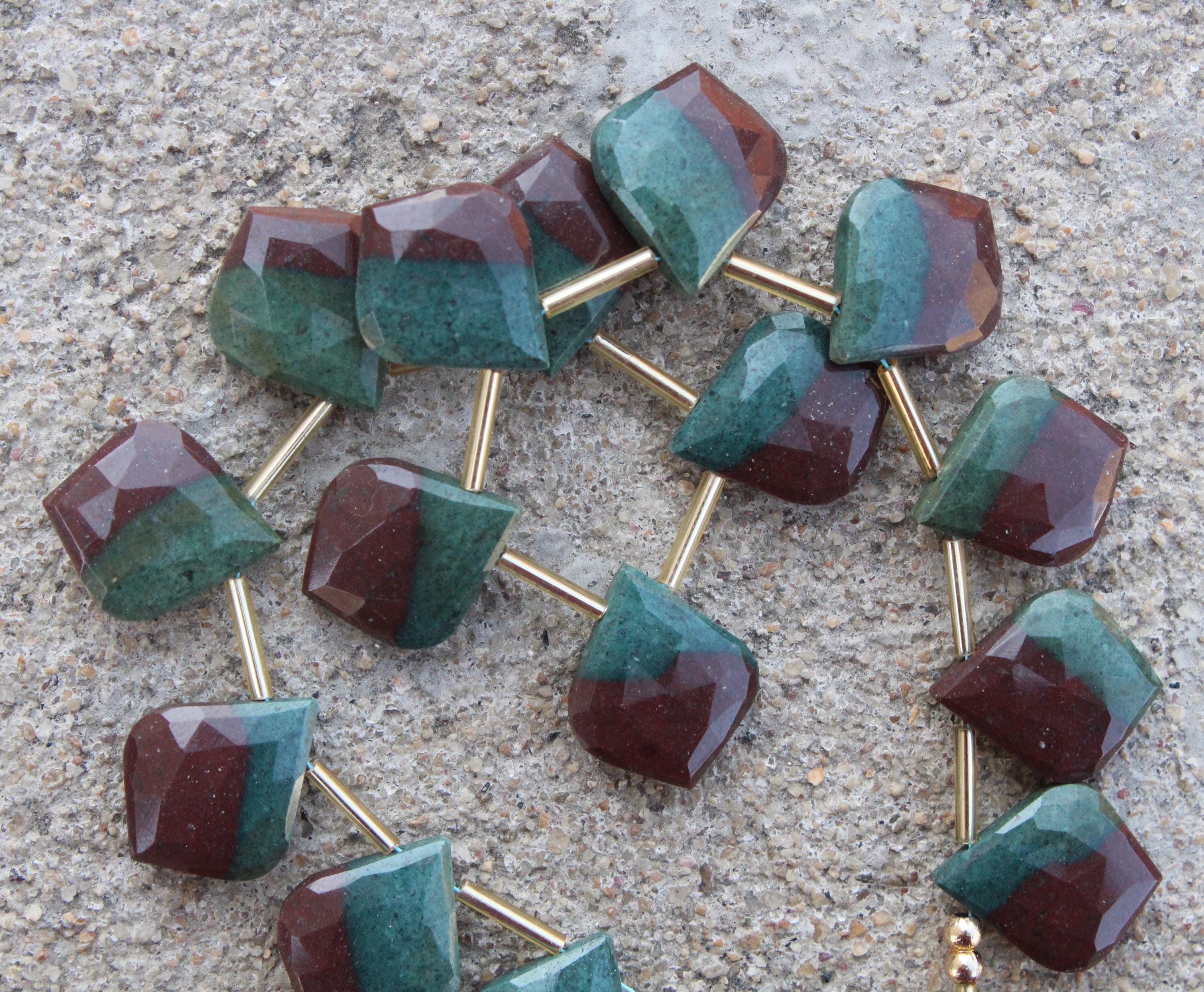 Natural Chrysoprase Gemstone Faceted Briolette Beads | 15 Pieces Leaf-shaped | Size—15x18 I Jewelry Setting [b158]
