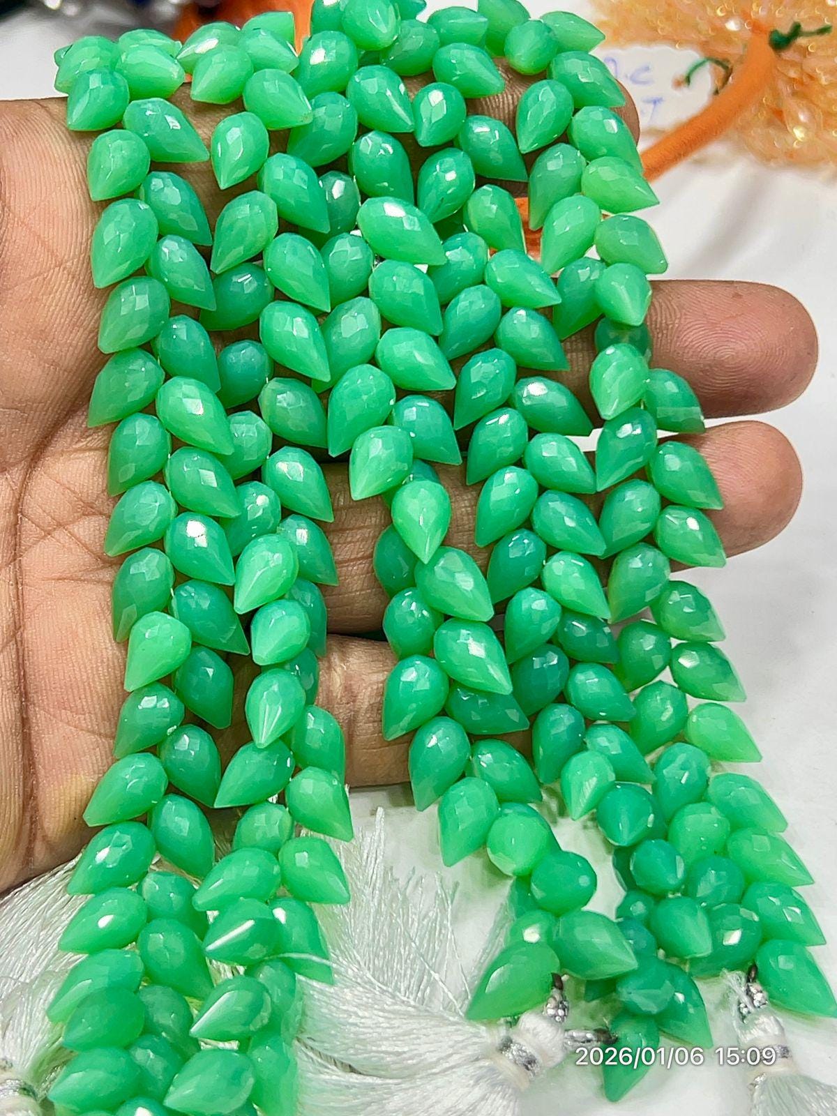 Green Chrysoprase Briolette Beads | Chalcedony Teardrop Strand Green Chrysoprase Briolette Beads | Chalcedony Teardrop Strand