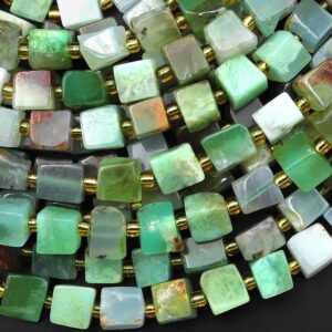 Natural Green Chrysoprase 6mm 8mm Cube Beads 15.5" Strand Natural Green Chrysoprase 6mm 8mm Cube Beads 15.5" Strand