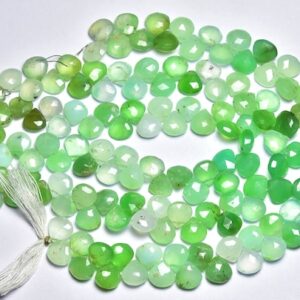 Natural Chrysoprase Heart Beads - 8.5 Inches - Natural Beautiful Faceted Shaded Chrysoprase Heart Briolette - Size Is 8.5 - 9 Mm #2829 Natural Chrysoprase Heart Beads - 8.5 Inches - Natural Beautiful Faceted Shaded Chrysoprase Heart Briolette - Size Is 8.5 - 9 Mm #2829