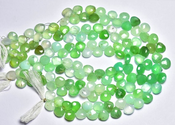 Natural Chrysoprase Heart Beads - 8.5 Inches - Natural Beautiful Faceted Shaded Chrysoprase Heart Briolette - Size Is 8.5 - 9 Mm #2829
