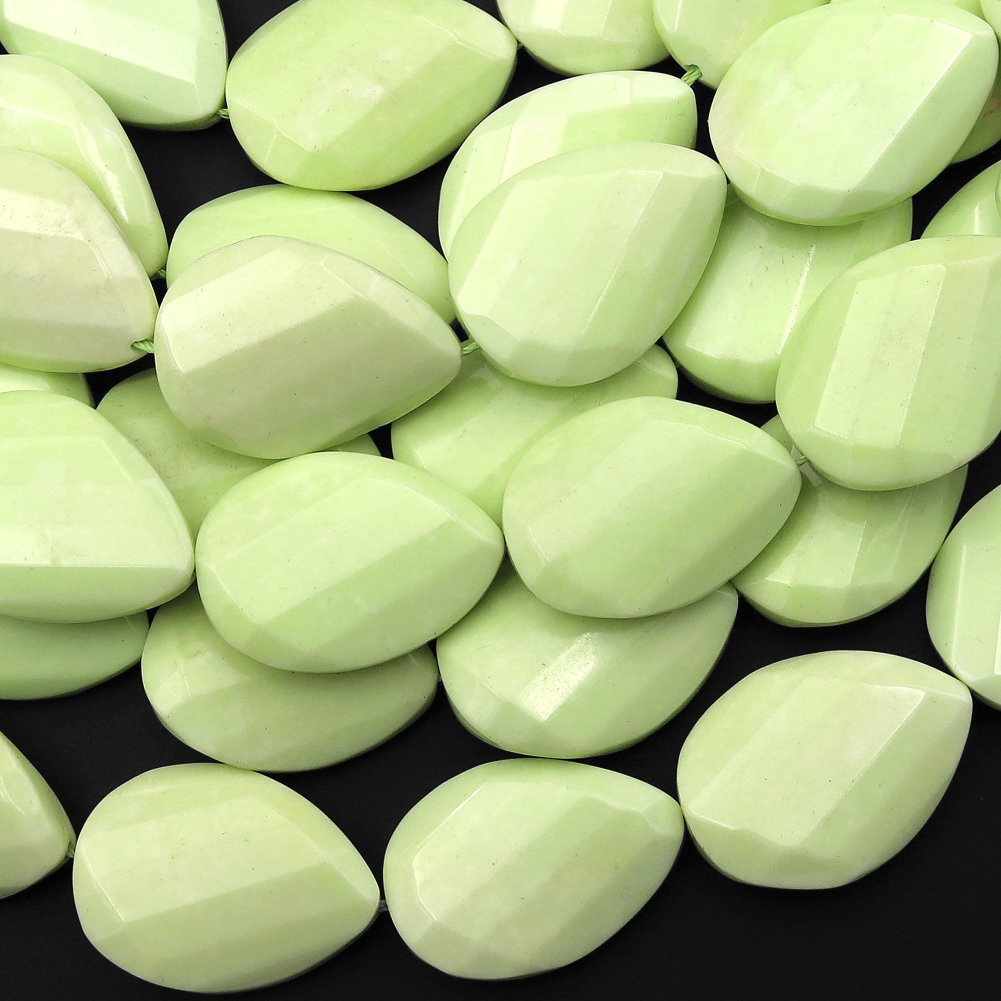 Natural Lemon Chrysoprase Faceted Twisted Teardrop Oval Beads Vetically Drilled Natural Yellow Green Gemstone 15.5" Strand