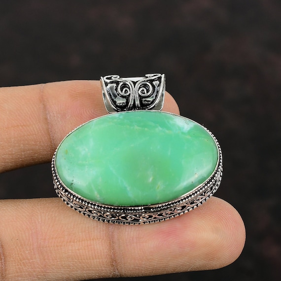 Chrysoprase Pendant: Handmade 925 Sterling Silver Vintage Gemstone Jewelry
