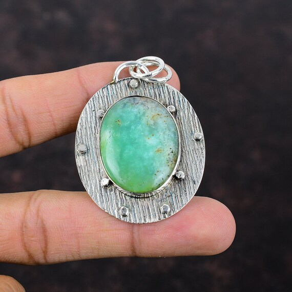 Handmade Chrysoprase Pendant: 925 Sterling Silver Vintage Jewelry
