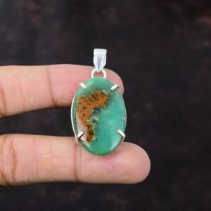 Handmade Boulder Chrysoprase Pendant: 925 Sterling Silver, Stylish Bridal Gift Handmade Boulder Chrysoprase Pendant: 925 Sterling Silver, Stylish Bridal Gift