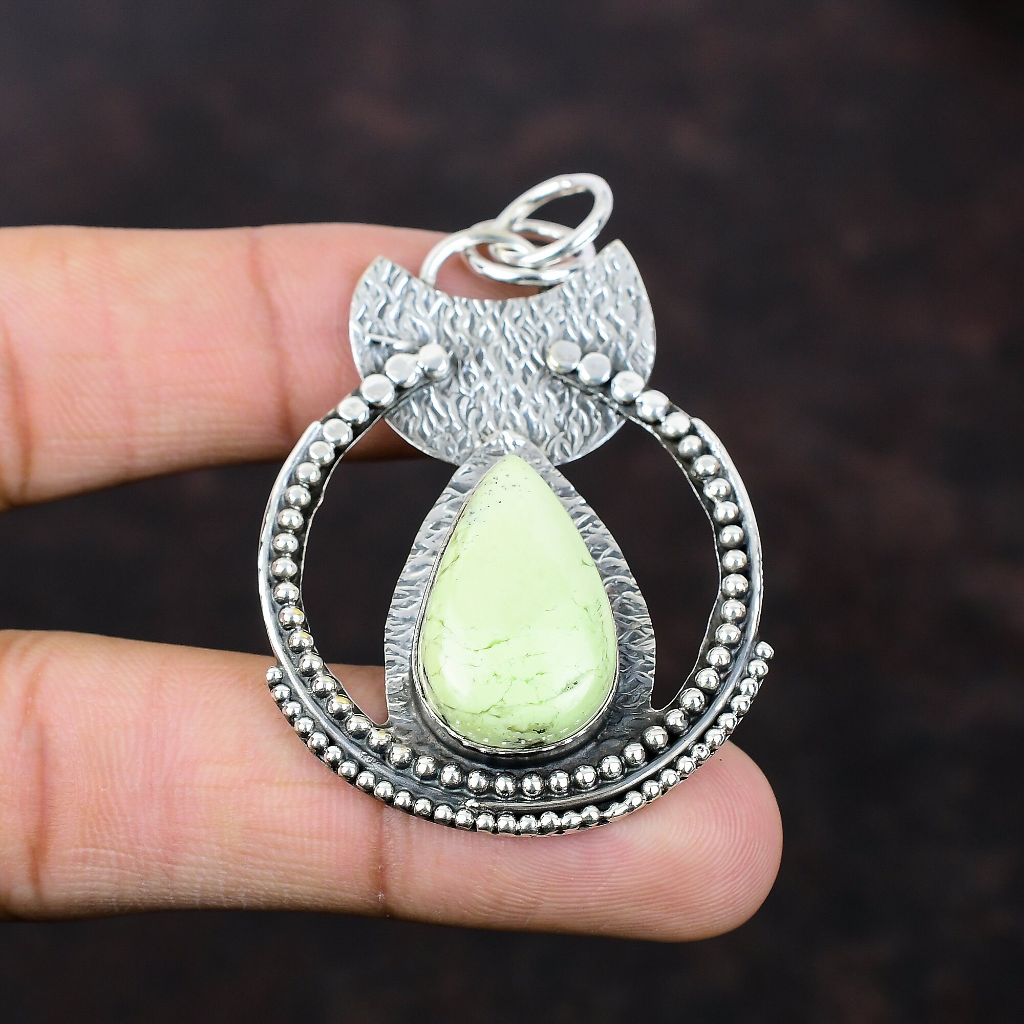 Handmade Lemon Chrysoprase 925 Sterling Silver Ethnic Pendant