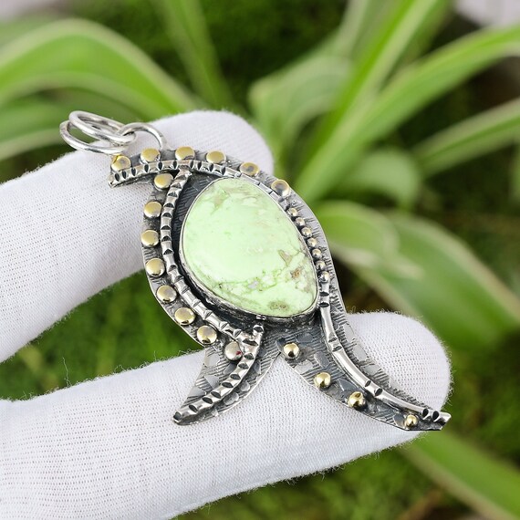 Handmade Lemon Chrysoprase Sterling Silver Pendant: 18k Gold Plated