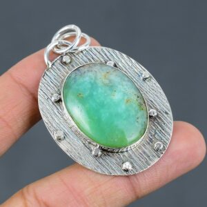 Handmade Chrysoprase Pendant: Oval Gemstone, 925 Sterling Silver, Boho Jewelry Handmade Chrysoprase Pendant: Oval Gemstone, 925 Sterling Silver, Boho Jewelry
