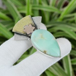 Handmade Pear Brazilian Chrysoprase Pendant: Sterling Silver, Rose & 18K Gold Plated Handmade Pear Brazilian Chrysoprase Pendant: Sterling Silver, Rose & 18K Gold Plated