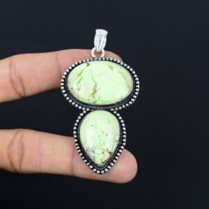 Lemon Chrysoprase 925 Sterling Silver Pendant - Vintage Handmade Jewelry Lemon Chrysoprase 925 Sterling Silver Pendant - Vintage Handmade Jewelry