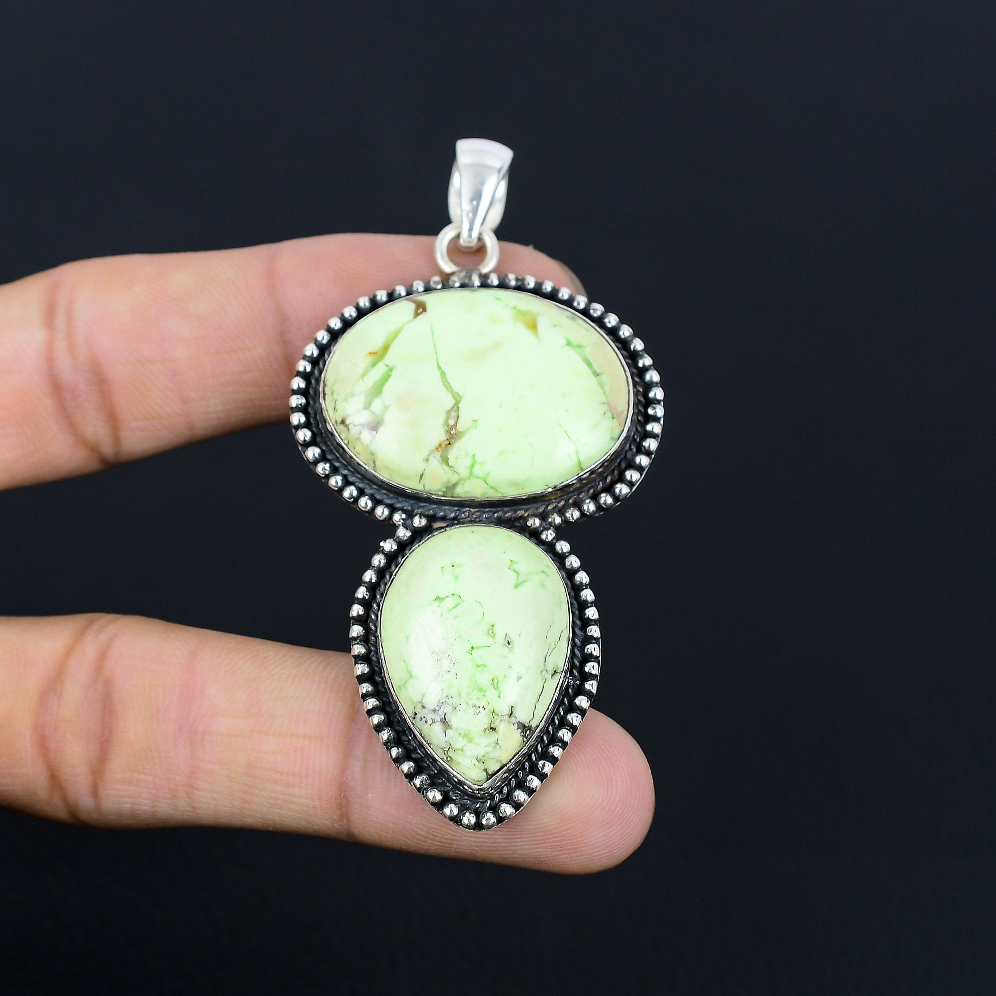 Lemon Chrysoprase 925 Sterling Silver Pendant - Vintage Handmade Jewelry Lemon Chrysoprase 925 Sterling Silver Pendant - Vintage Handmade Jewelry