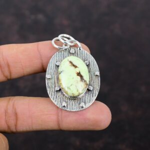 Lemon Chrysoprase 925 Sterling Silver Pendant - Handmade Antique Jewelry Lemon Chrysoprase 925 Sterling Silver Pendant - Handmade Antique Jewelry